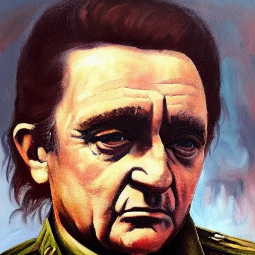 Prompt: “Oil painting of Johnny Cash as a World War 1 general, 4k”