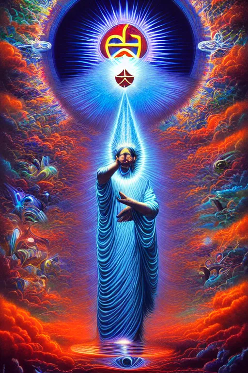 Prompt: a photorealistic detailed image of spiritual transcendental evolution, science, divinity, utopian, triumphant, cinematic, epic, grandiose, moody, mathematics, futuristic, by jason felix, dan mumford, kinkade, lisa frank, wpa, public works mural, socialist