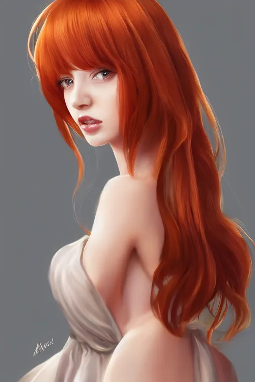 Image similar to Beautiful ginger portrait, satin dress by Artgerm and WLOP, Pixiv