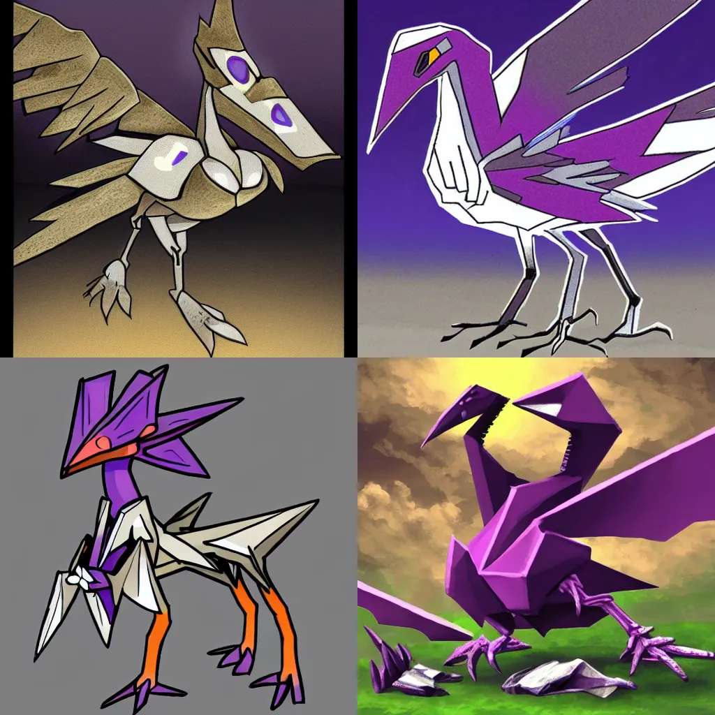 Prompt: A Skarmory made of bones, surrounded by a purple aura