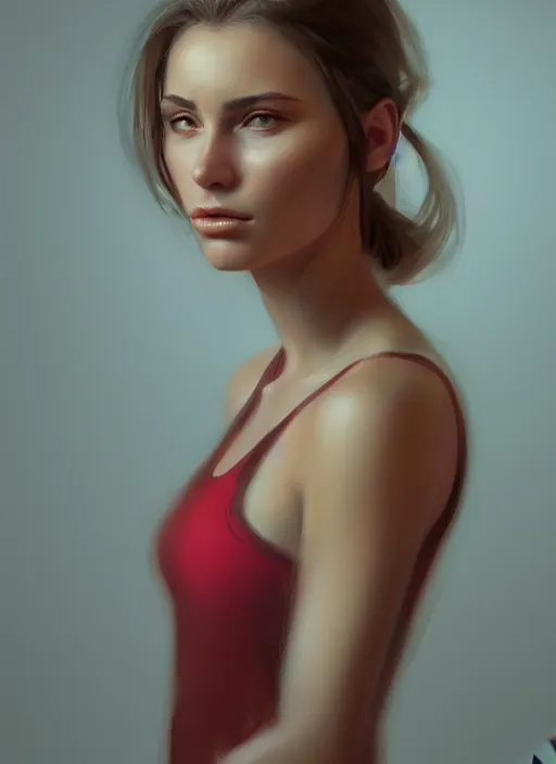 Prompt: portrait of a gorgeous young woman in the style of stefan kostic, artstation, concept art, realistic photo, sharp focus