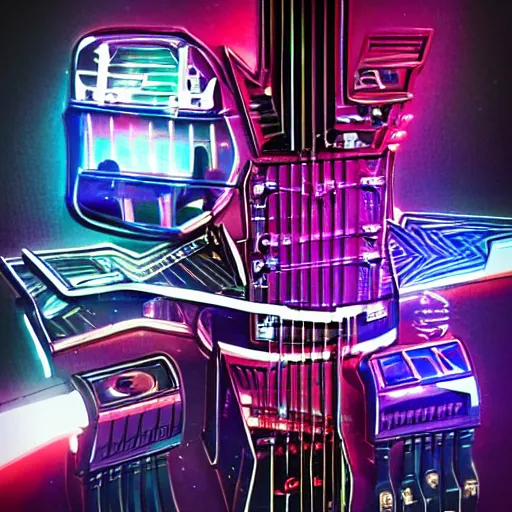 Image similar to a cyberpunk guitar