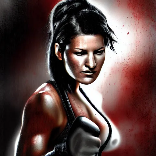 Image similar to digital painting gina carano with a cybernetic arm