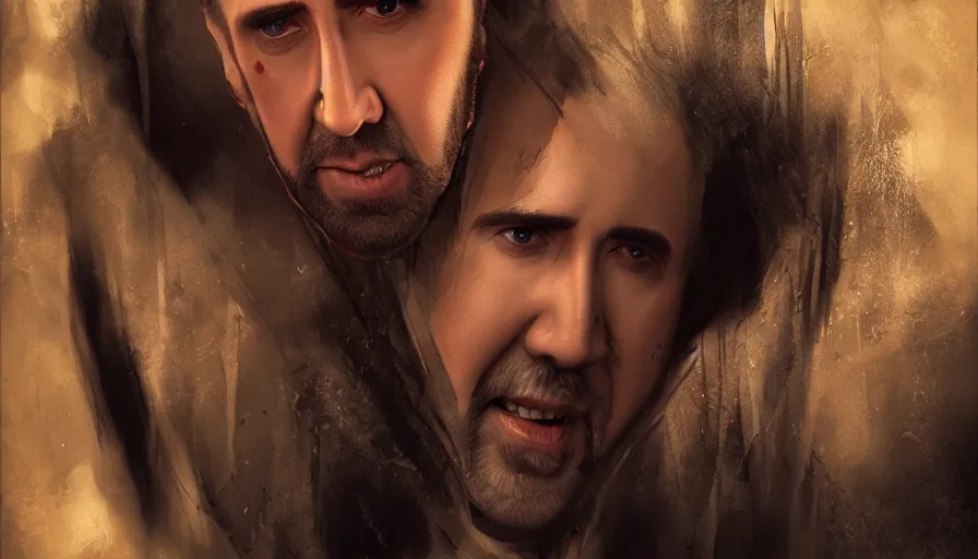 Image similar to nicolas cage is a vampire, hyperdetailed, artstation, cgsociety, 8 k