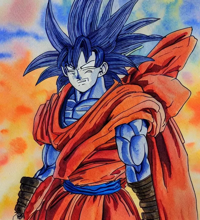 Prompt: a 3 / 4 view watercolor ink painting of goku as a knight in the style of jean giraud in the style of moebius trending on artstation deviantart pinterest detailed realistic hd 8 k high resolution