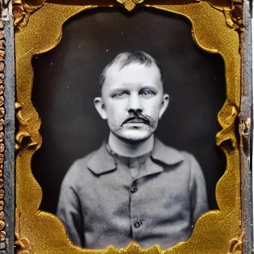 Image similar to tintype of a man with a pumpkin head