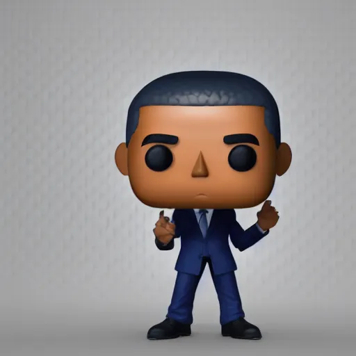 Image similar to full body 3d render of barack obama as a funko pop, studio lighting, white background, blender, trending on artstation, 8k, highly detailed