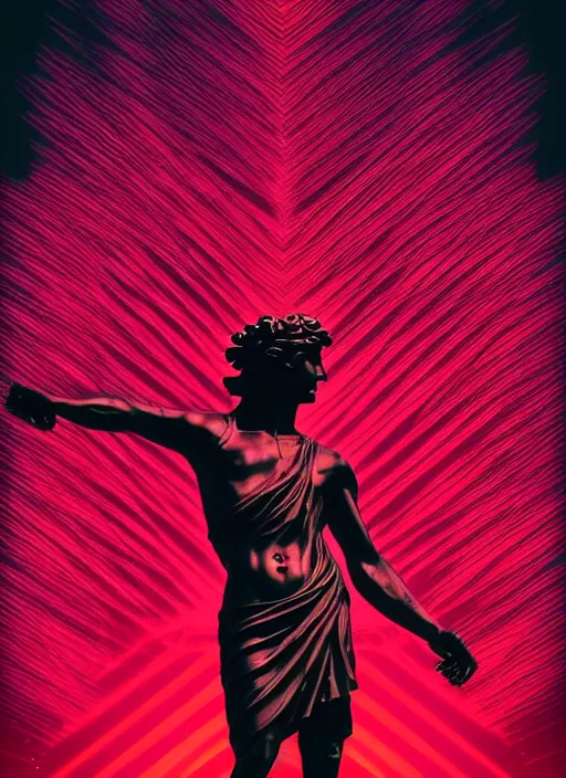 Prompt: black background with subtle red and purple design elements, greco roman statue, nekro, graphic design, thin lines, dark, glitch art, neo vaporwave, gritty, layout frame, trending on artstation