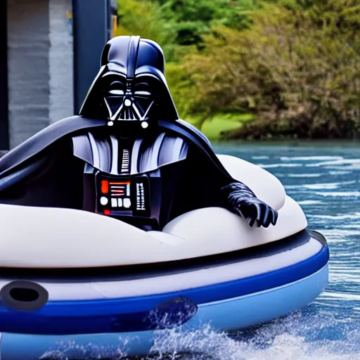 Prompt: darth vader riding in a bumper boat having fun