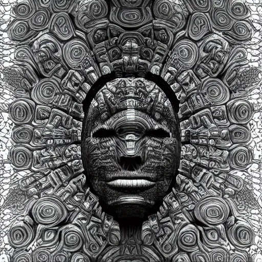 Prompt: High detailed human portrait of Mandelbulb pattern. by Giger.