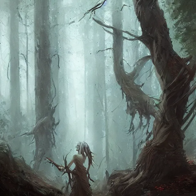 Prompt: a painting of a forest spirit by greg rutkowski, dark fantasy art, high detail, trending on artstation