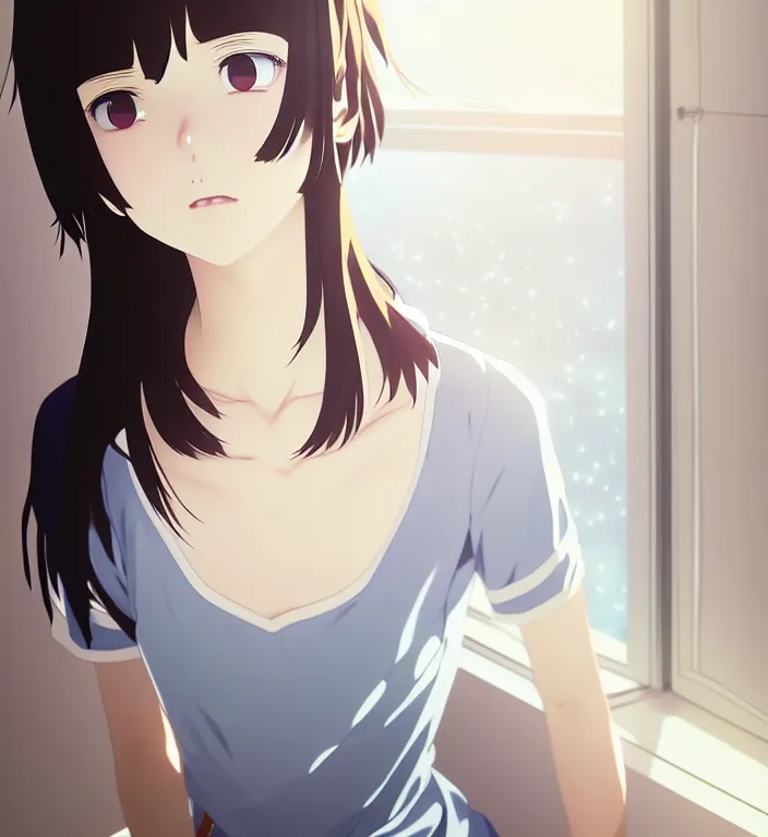 Prompt: anime visual, a young woman with white here in her room interior, cute face by ilya kuvshinov, yoshinari yoh, makoto shinkai, katsura masakazu, dynamic perspective pose, detailed facial features, kyoani, rounded eyes, crisp and sharp, cel shad, anime poster, ambient light