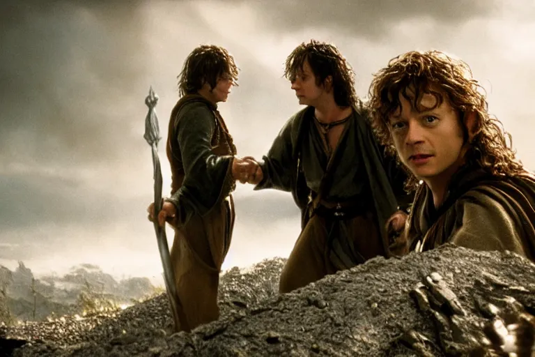 Image similar to larry stylinson stars in the lord of the rings return of the king, highly detailed, cinematic lighting, 4 k, arricam studio 3 5 mm film camera, kodak 5 2 7 9 ( tungsten - balanced ) film stock