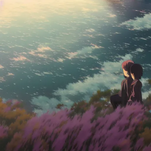 Image similar to sea of color, makoto shinkai, hayao miyazaki,