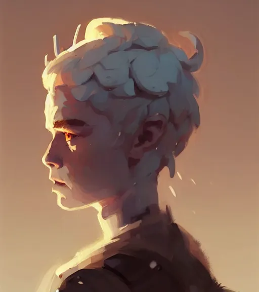 Image similar to portrait of a warrior ( game of thrones ) by atey ghailan, by greg rutkowski, by greg tocchini, by james gilleard, by joe fenton, by kaethe butcher, dynamic lighting, gradient light blue, brown, blonde cream and white color scheme, grunge aesthetic