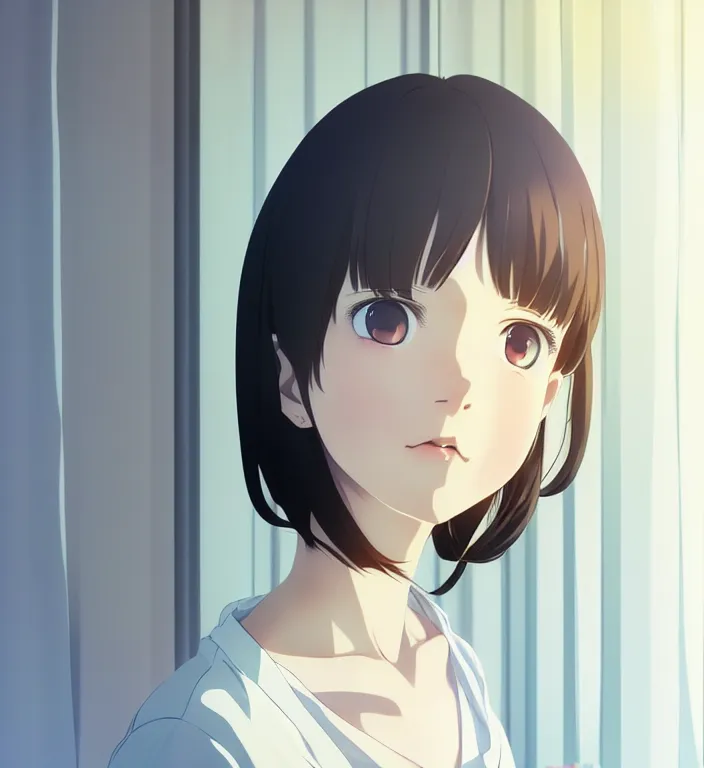 Prompt: anime visual, a young woman with white here in her room interior, cute face by ilya kuvshinov, yoshinari yoh, makoto shinkai, katsura masakazu, dynamic perspective pose, detailed facial features, kyoani, rounded eyes, crisp and sharp, cel shad, anime poster, ambient light