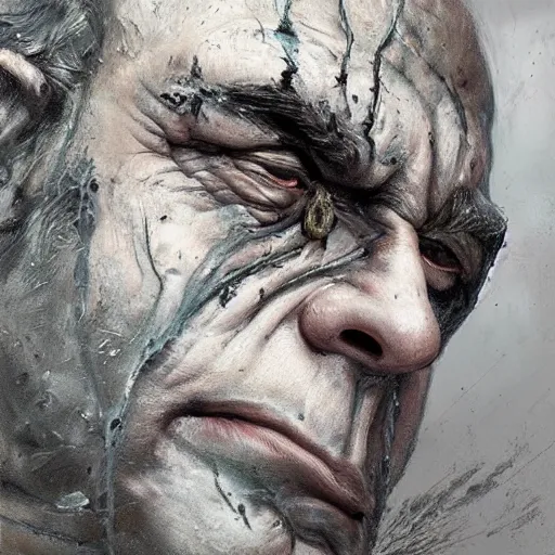 Prompt: a professionally painted portrait of Danny Devito, clothed in ancient battle armor, wrinkled skin, curly black hair, scar across face, intricate, elegant, digital painting, trending on Artstation, concept art, smooth, sharp focus, illustration, from Metal Gear by Ruan Jia and Mandy Jurgens and Artgerm and and william-adolphe bouguerea, award winning