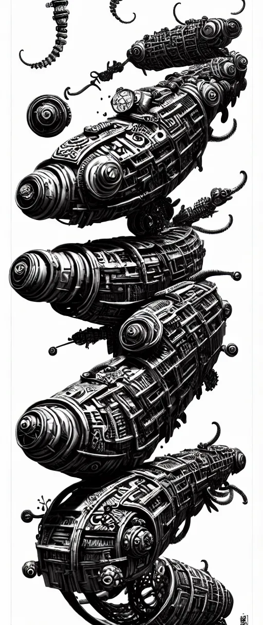 Image similar to cyberpunk steampunk caterpillar, high details, lineart, by vincent di fate and joe fenton, inking, screen print, masterpiece, trending on artstation, sharp, high contrast, hyper - detailed,, hd, 4 k, 8 k