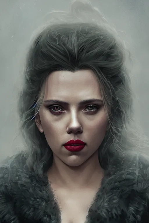 Prompt: a fancy portrait of a Scarlett Johansson as horrific lady death by Greg Rutkowski, Sung Choi, Mitchell Mohrhauser, Maciej Kuciara, Johnson Ting, Maxim Verehin, Peter Konig, final fantasy , mythical, 8k photorealistic, cinematic lighting, HD, high details, atmospheric,