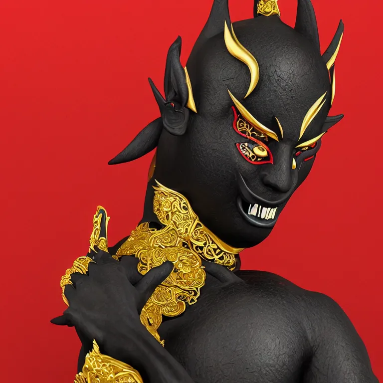 Prompt: a black hannya (般若) mask, kintsugi, symmetrical, ornate, details, smooth, sharp focus, illustration, realistic, cinematic, artstation, award winning, rgb , unreal engine, octane render, cinematic light, macro, depth of field, blur, red light and clouds from the back, 8K,