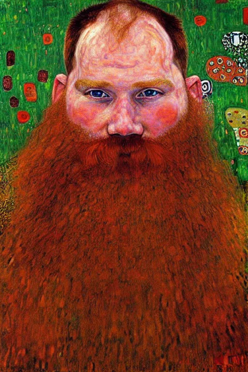 Image similar to red beard viking, painting by gustav klimt