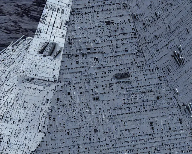 Prompt: 4 k hd, high resolution photograph of star destroyer, full colour, shot with sigma f / 4. 2, 2 5 0 mm sharp lens, wide shot, high level texture render
