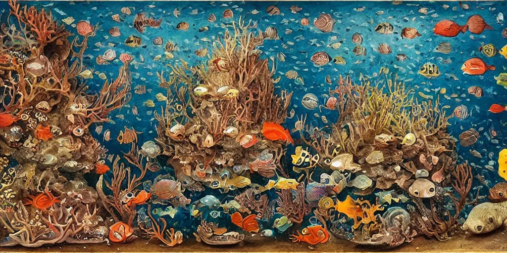 Image similar to exotic deep sea animal aquarium in the style of heironymus bosch, colorful intricate masterpiece, hyper detailed, hd