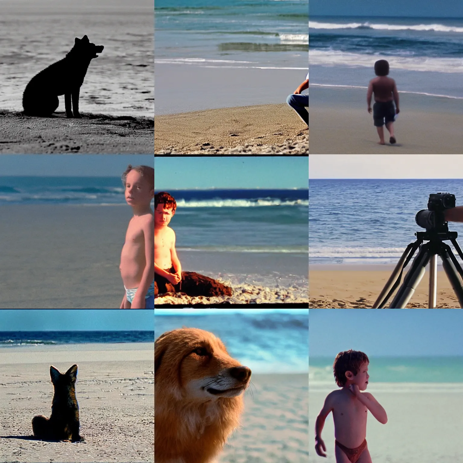 Prompt: telephoto of tanner fox on a beach in a movie directed by chirstopher nolan movie still frame, promotional image, imax 7 0 mm footage