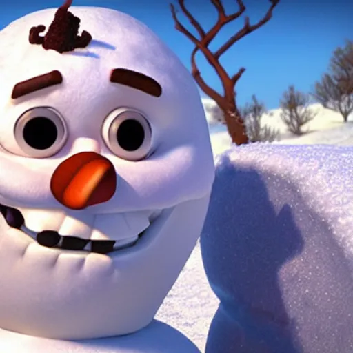 Image similar to olaf scholz as olaf the snowman. pixar animation detailed.