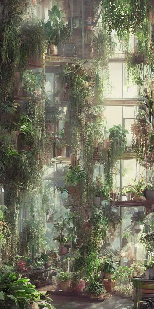 Prompt: serene design studio, soft light, loft, exotic plants, hyper detailed, digital art