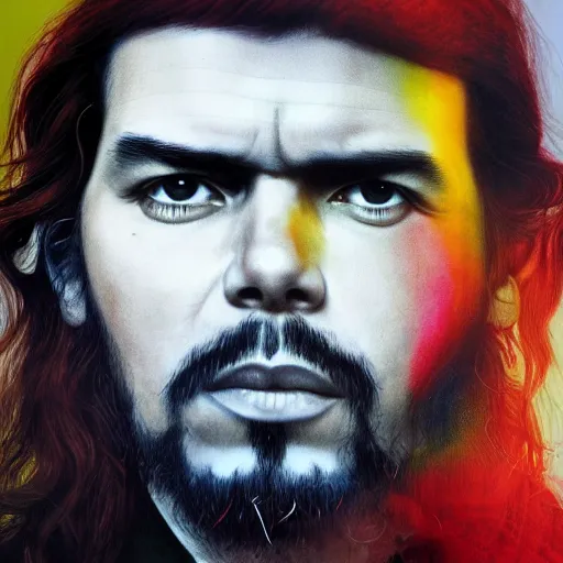 Image similar to colour masterpiece surreal closeup portrait photography of che guevara by miho hirano and annie leibovitz and michael cheval, psychedelic smoke background, 8 k