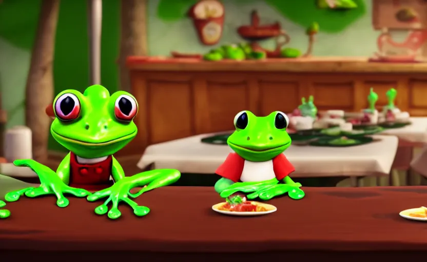 Image similar to ps 4 game about a cute frog chef in italy, unity screenshot,