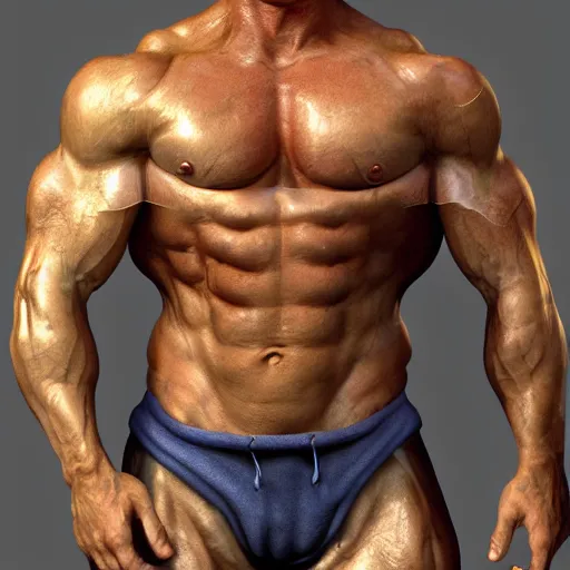 Image similar to bodybuilder George Costanza from seinfield, au naturel, hyper detailed, digital art, trending in artstation, cinematic lighting, studio quality, smooth render, unreal engine 5 rendered, octane rendered, art style by klimt and nixeu and ian sprigger and wlop and krenz cushart