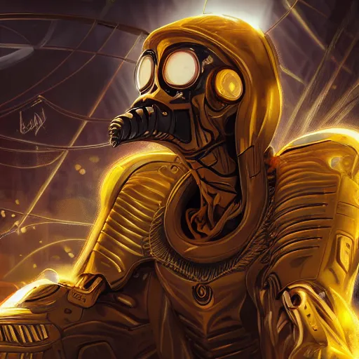 Prompt: golden bordered mural of a futuristic general grevious, hyper realistic, cyberpunk, nightcore, 4 k, highly detailed, beautifully rendered
