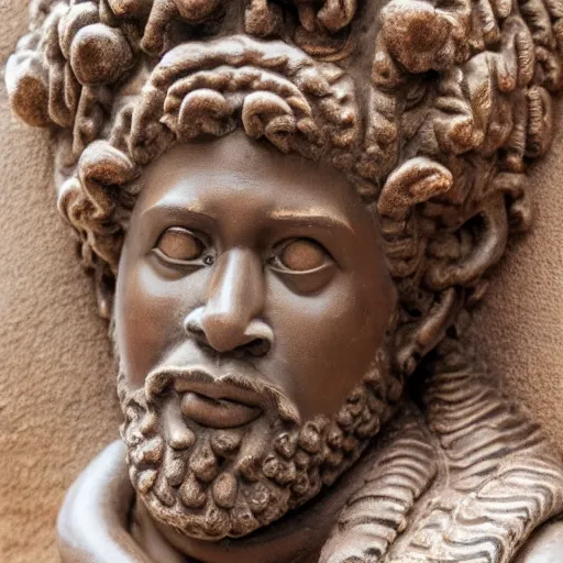 Prompt: east african man with curly hair as a marcus aurelius sculpture, intricate details, sharp focus