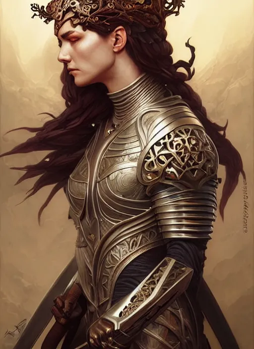 Image similar to Muscular and powerful medieval knight portrait, art nouveau, fantasy, intricate flower designs, elegant, highly detailed, sharp focus, art by Artgerm and Greg Rutkowski