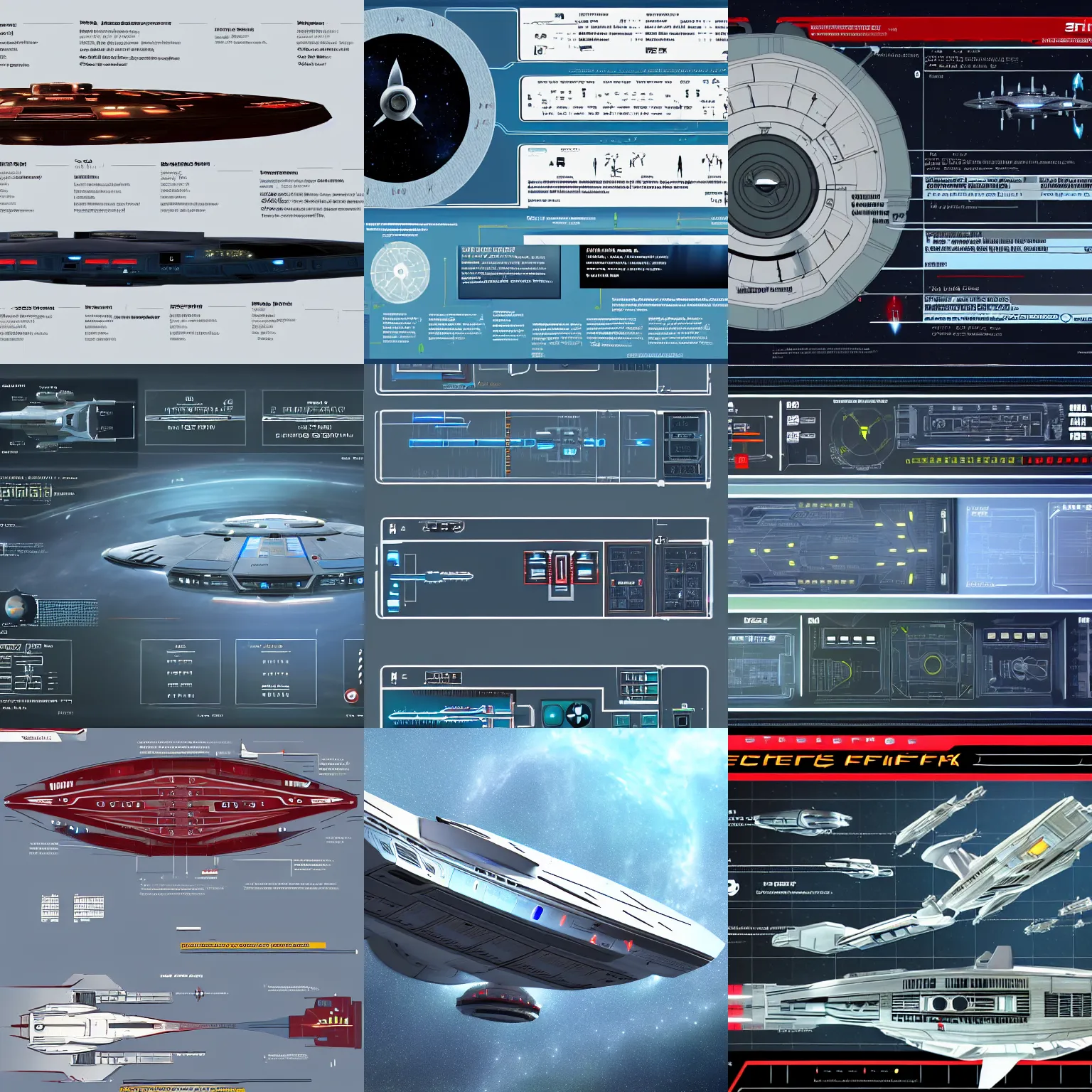 Prompt: infographic, schematics of all starfleet ship, star trek, on realistic hud, ultra detailed, 8k