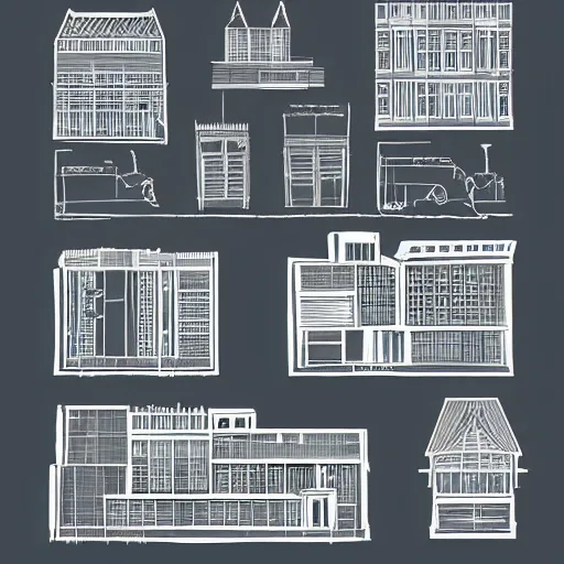 Image similar to architectural sketch of a building, infographic, detailed