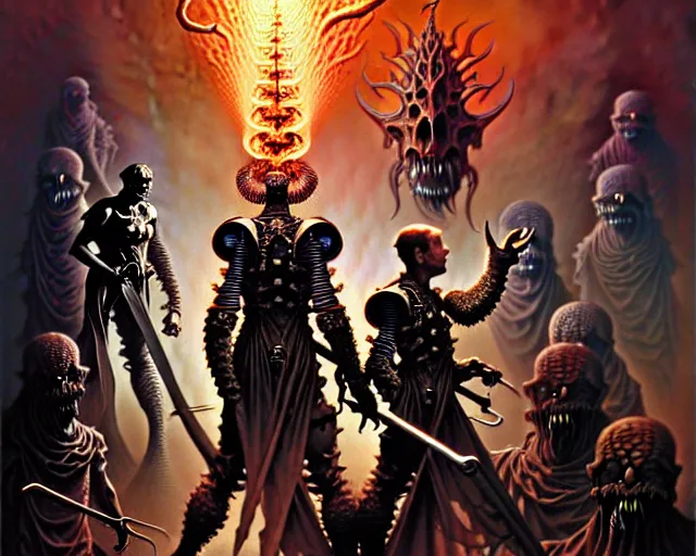 Image similar to the army of darkness and hell, fantasy character portrait made of fractals facing each other, ultra realistic, wide angle, intricate details, the fifth element artifacts, highly detailed by peter mohrbacher, hajime sorayama, wayne barlowe, boris vallejo, aaron horkey, gaston bussiere, craig mullins