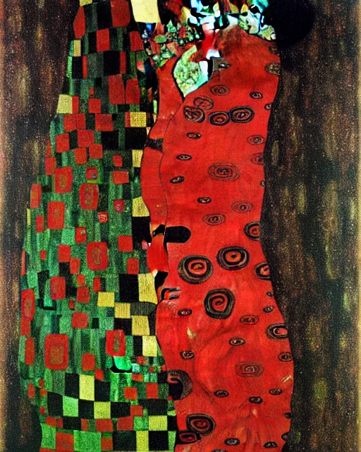 Image similar to red green and black painting by gustav klimt