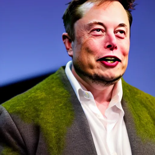 Prompt: Elon Musk looking like Shrek, highly detailed, high quality, HD, 4k, 8k, Canon 300mm, professional photographer, 40mp, lifelike, top-rated, award winning, realistic, sharp, no blur, edited, corrected, trending