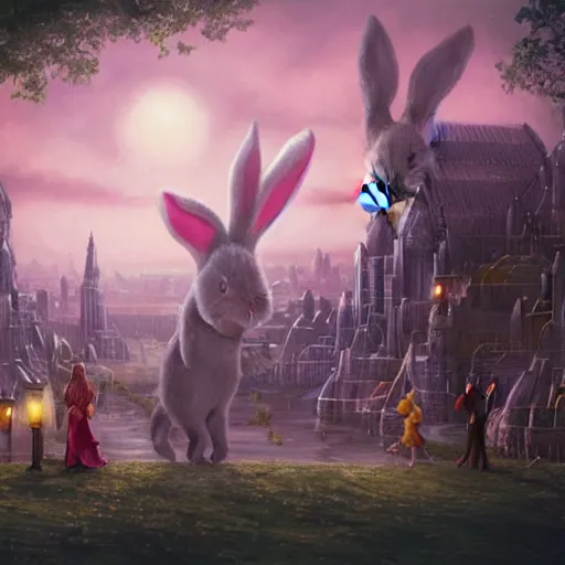 Image similar to a fantasy city with giant bunnies