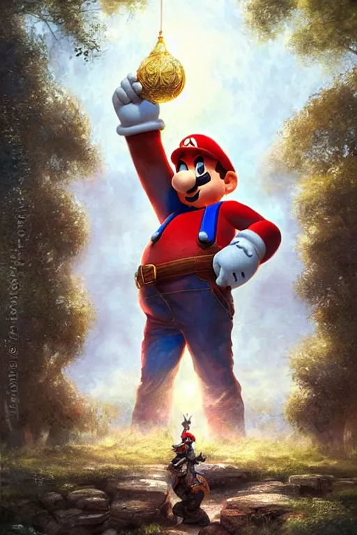 Image similar to mario getting ready for battle, fantasy magic, light night, intricate, elegant, sharp focus, illustration, highly detailed, digital painting, concept art, matte, art by wlop and artgerm and ivan shishkin and andrey shishkin, masterpiece