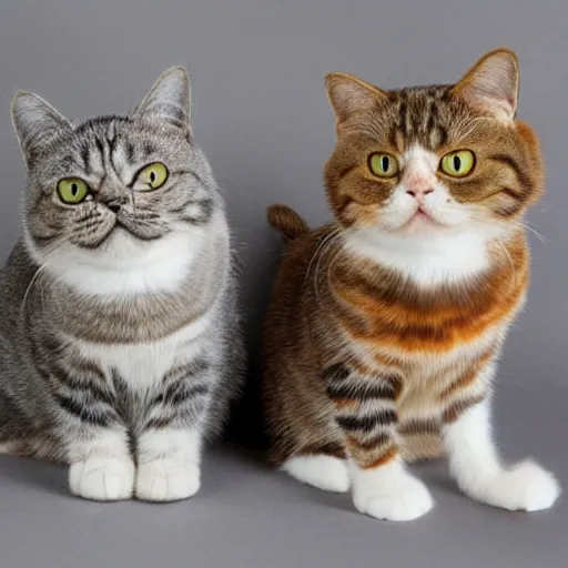 Prompt: a Scottish Fold cat and a British Short cat . both catsnare grey. in the style of Garfield comit artist Jim Davis.