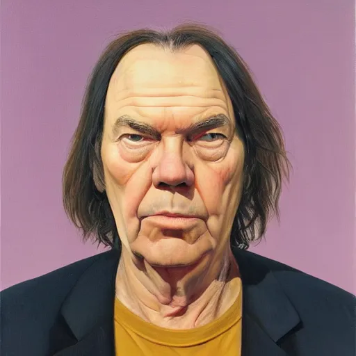 Image similar to a portrait of neil young painted by jeffrey smart