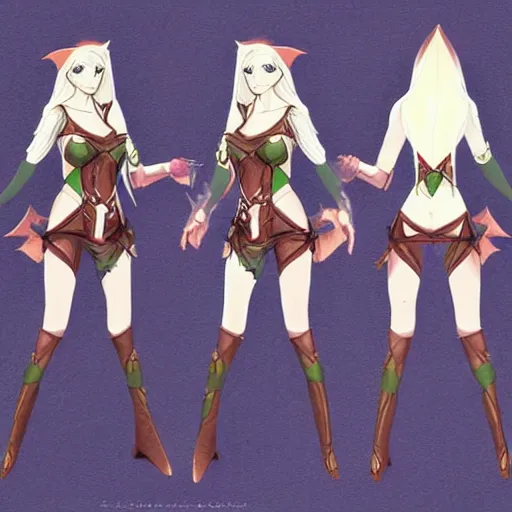 Image similar to character outfit concept sheet of fantasy female elf, by Zakariah and Nippaaah, artstation, highly detailed, character outfit design