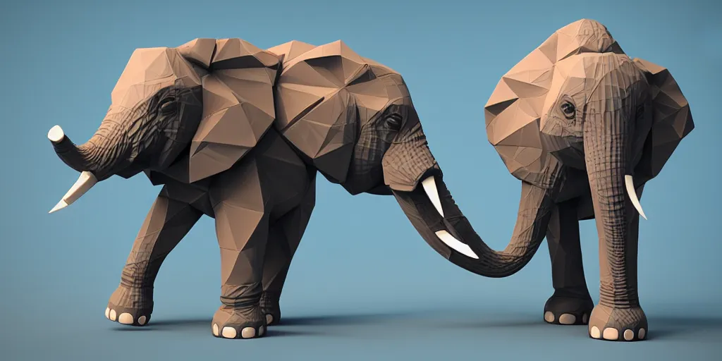 Image similar to cute elephant, low-poly, body-armor, military-grade, futuristic, colorful, orthographic, octane render, 4k, dynamic pose