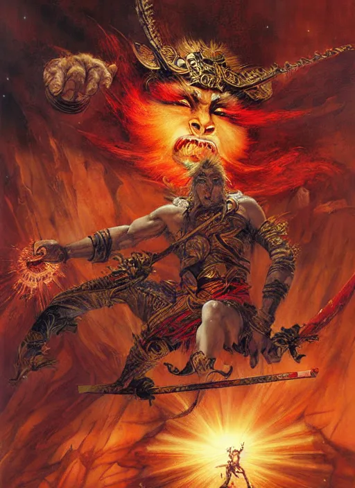Prompt: sun wukong makes a havoc in the heavenly palace by karol bak