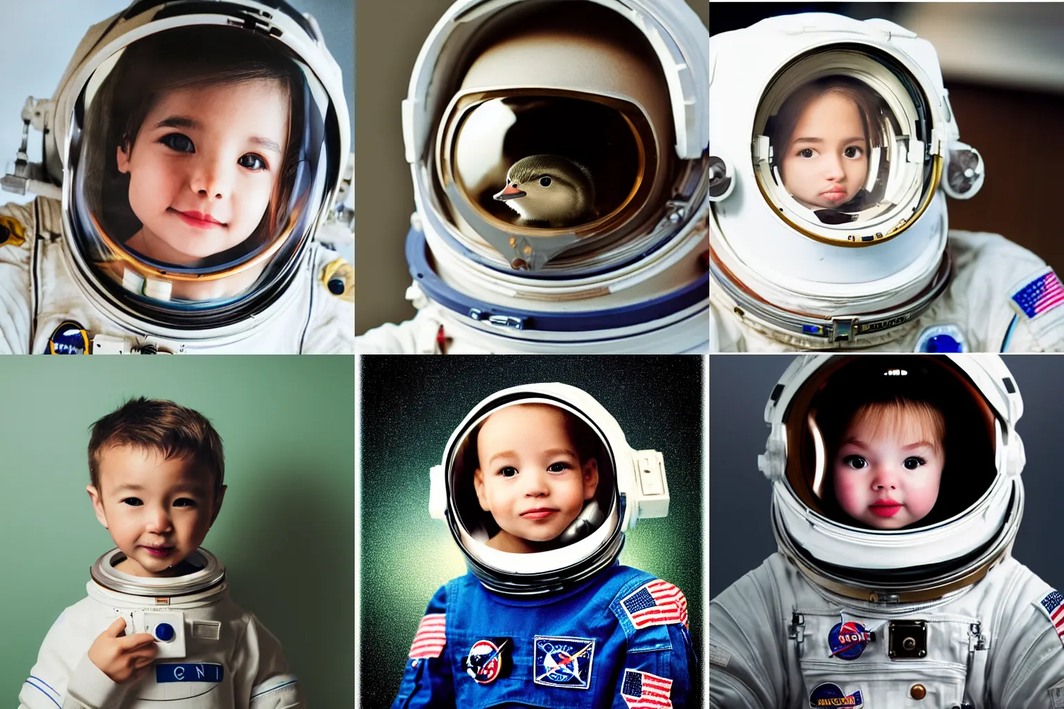 Prompt: A Very cute adorable astronaut duckling face portrait, realistic, 50mm lens, cinematic, realistic photo,