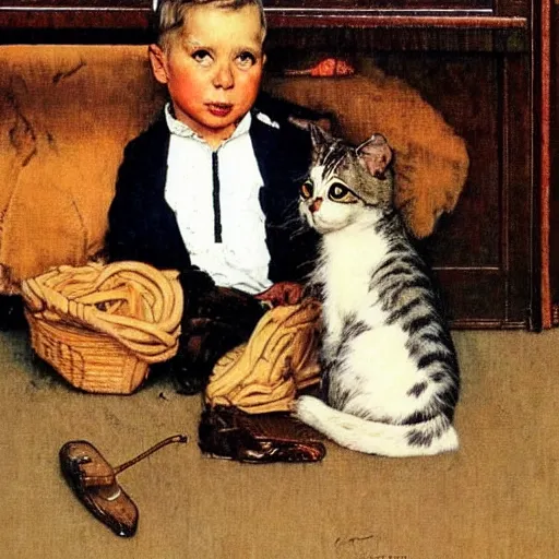 Prompt: a norman rockwell painting of a cat